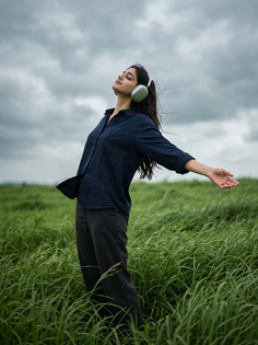 Moody Green Field Headphones Portrait