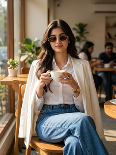 White Blazer Café Editorial Portrait