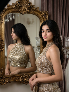 Embroidered Halter Blouse Mirror Portrait
