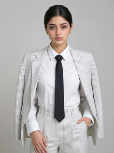 Modern Pinstripe Power Suit Editorial Portrait