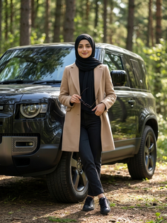 Black Hijab Beige Coat Luxury Outdoor Portrait