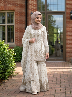 Off White Gharara Hijab Outdoor Portrait