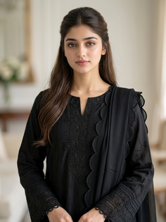 Elegant Black Pakistani Shalwar Kameez Portrait