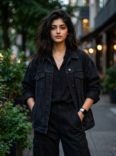 Black Denim Jacket Urban Fashion Portrait