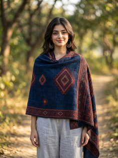 Indigo Tribal Shawl Golden Hour Portrait