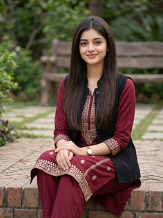 Maroon Kurti Outdoor Sitting Portrait