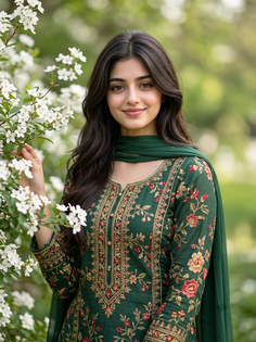 Deep Green Floral Salwar Kameez Portrait