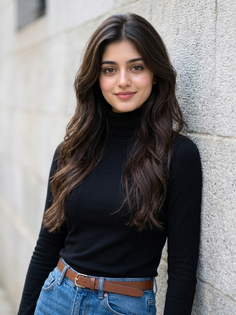 Black Turtleneck Blue Jeans Editorial Portrait