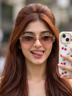 Retro Auburn Hair Playful Selfie Portrait