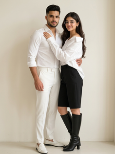 Modern White Outfit Couple Fashion Photoshoot