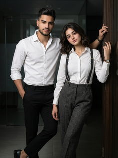 Stylish Couple White Shirt Fashion Portrait