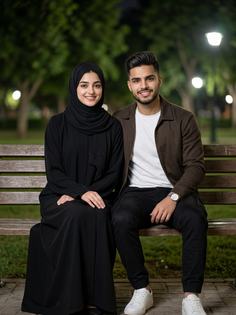 Romantic Couple Park Bench Night Portrait
