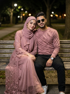 Romantic Couple Park Bench Night Portrait