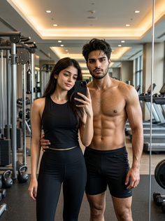 Couple Gym Mirror Selfie Fitness Portrait