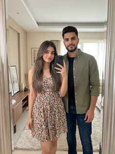 Young Couple Full Body Mirror Selfie Portrait