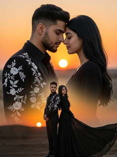 Romantic Couple Sunset Double Exposure Portrait