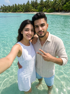 Tropical Beach Couple Selfie Portrait