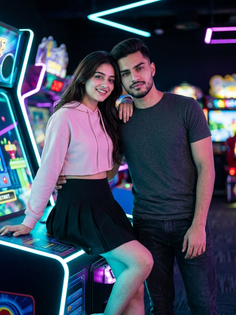 Y2K Neon Arcade Couple Portrait