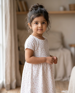 8-Year-Old Girl White Floral Dress Portrait