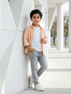 4-Year-Old Boy Peach Shirt Urban Portrait