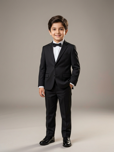3-Year-Old Boy Black Suit Studio Portrait
