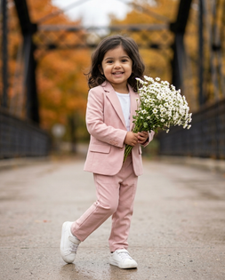 4-Year-Old Girl Pink Pantsuit Autumn Portrait