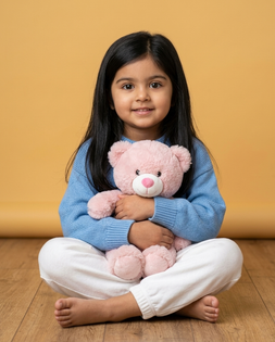 8-Year-Old Girl Teddy Bear Cozy Studio Portrait