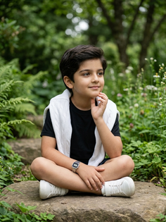 4-Year-Old Boy Black T-Shirt Outdoor Portrait