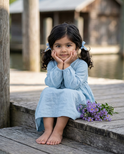 4–6-Year-Old Girl on Rustic Wooden Dock