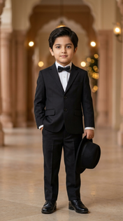3–4-Year-Old Boy in Black Suit Portrait