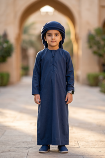 3-Year-Old Boy in Navy Kandura Outdoor Portrait
