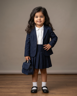 3–4-Year-Old Girl Navy Blazer Studio Portrait