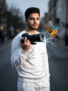 Surreal Photographer Portrait with Kingfisher