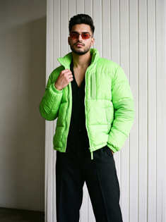 Neon Green Puffer Jacket Fashion Portrait