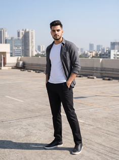 Young Man Rooftop Parking Fashion Portrait
