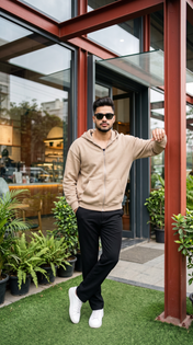 Beige Hoodie Café Entrance Fashion Portrait