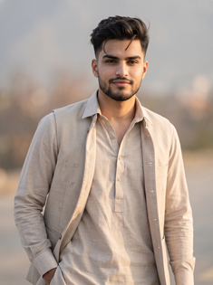 Beige Kameez Shalwar and Waistcoat Portrait