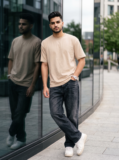 Beige Oversized T-Shirt and Black Baggy Jeans Portrait