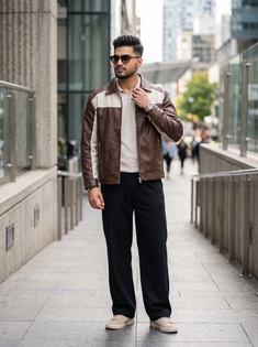 Brown and White Leather Jacket Urban Fashion Portrait